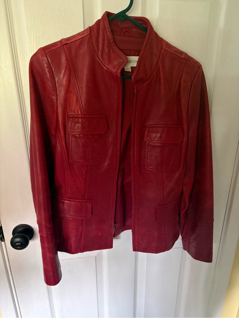 Liz Claiborne Red Leather Jacket with Stand Collar